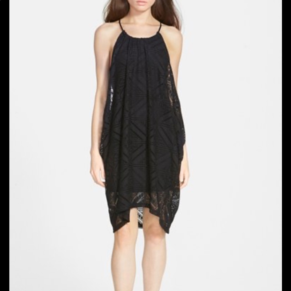 FRANCESCA’s black lace handkerchief hem dress in size small.